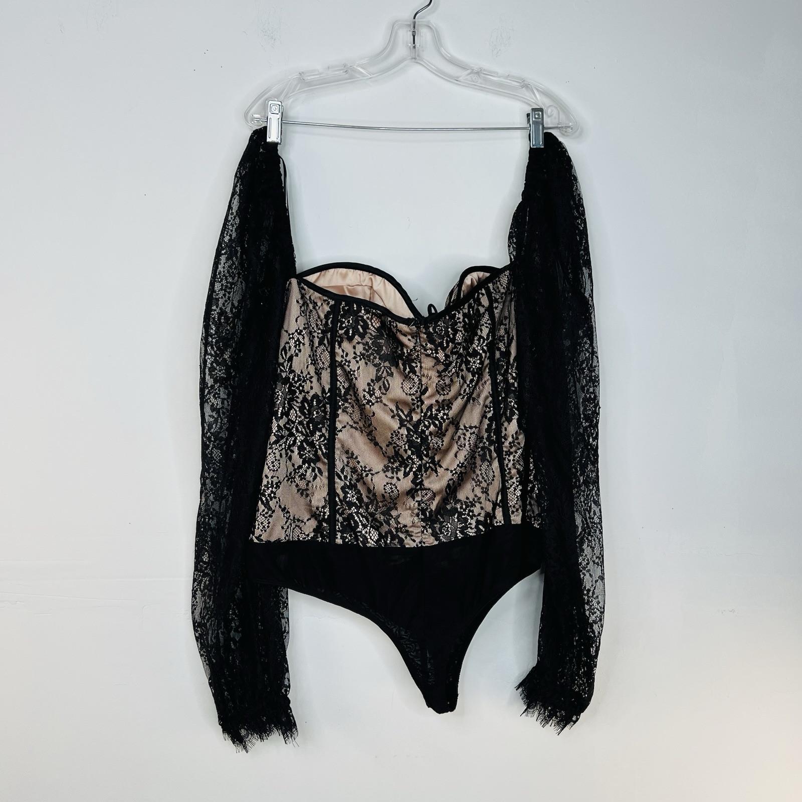 Women Lace Body Suit Corset 2X adjustable Black Long sleeve fairy gothic grunge