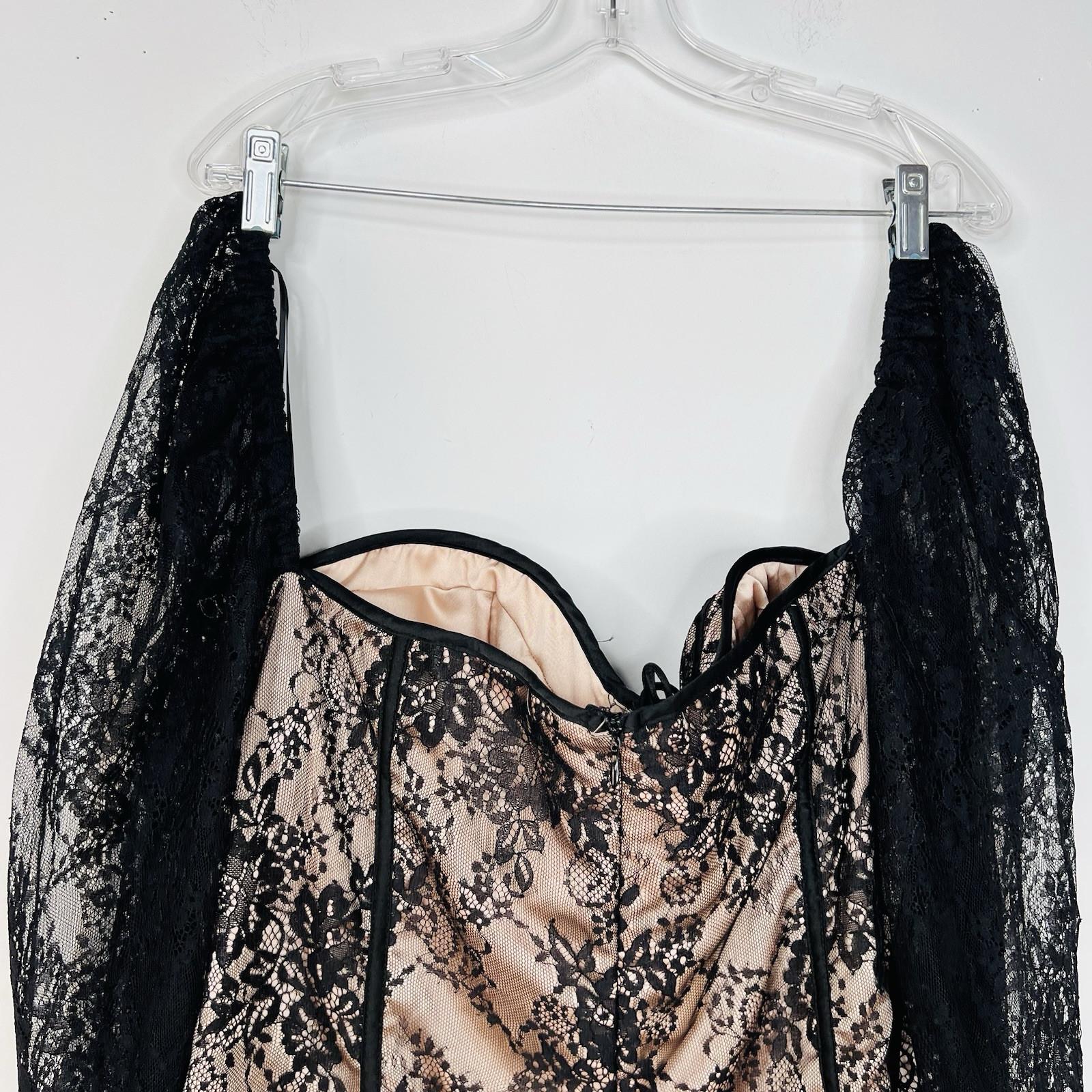 Women Lace Body Suit Corset 2X adjustable Black Long sleeve fairy gothic grunge