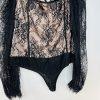 Women Lace Body Suit Corset 2X adjustable Black Long sleeve fairy gothic grunge