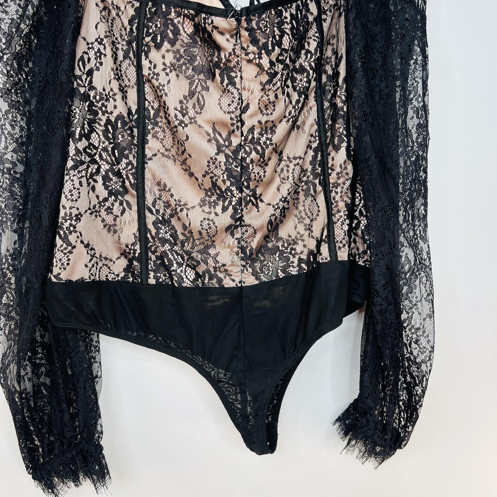 Women Lace Body Suit Corset 2X adjustable Black Long sleeve fairy gothic grunge