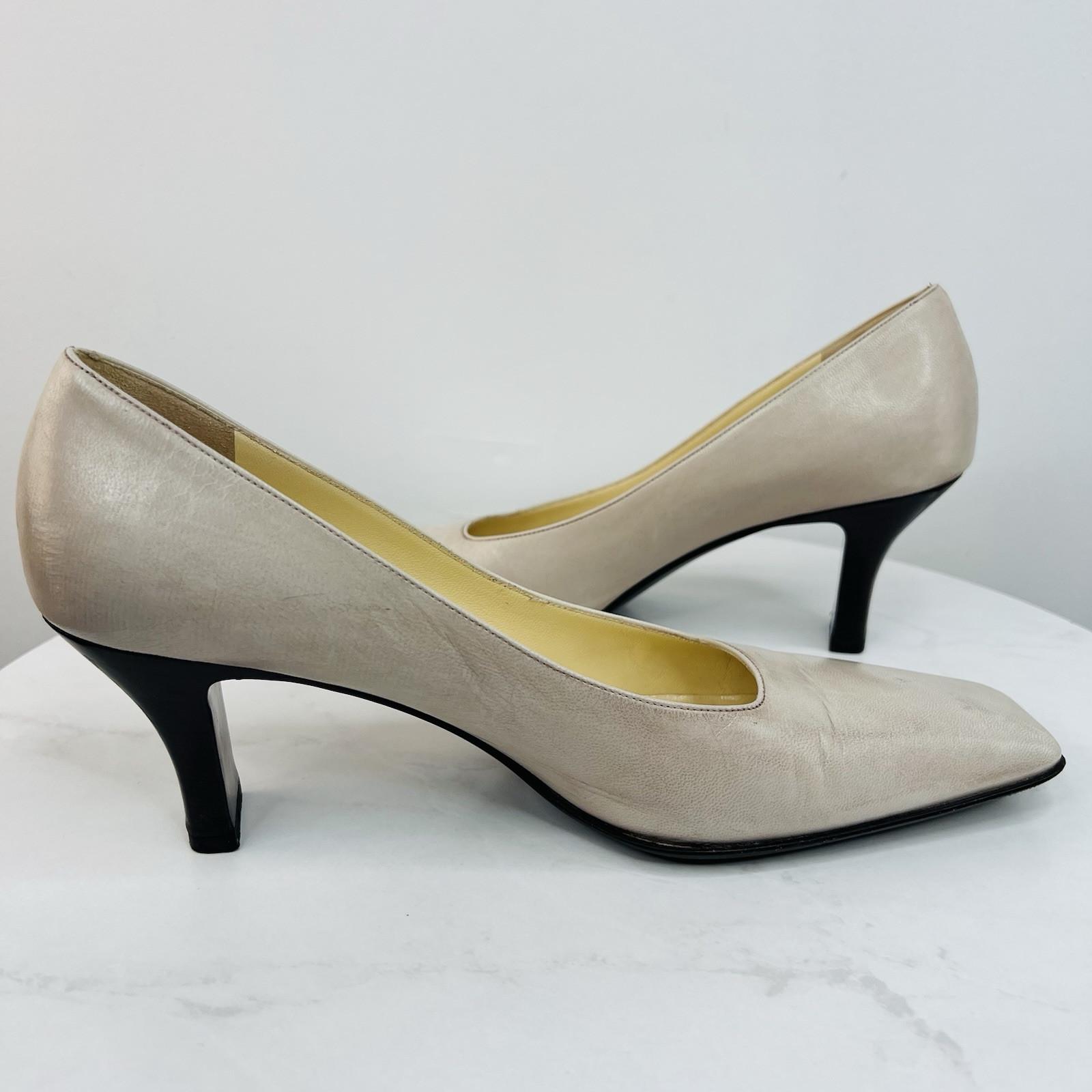 Prada Vintage Leather Square Toe Slip On Taupe Tan Size 38.5 Pumps Old Money