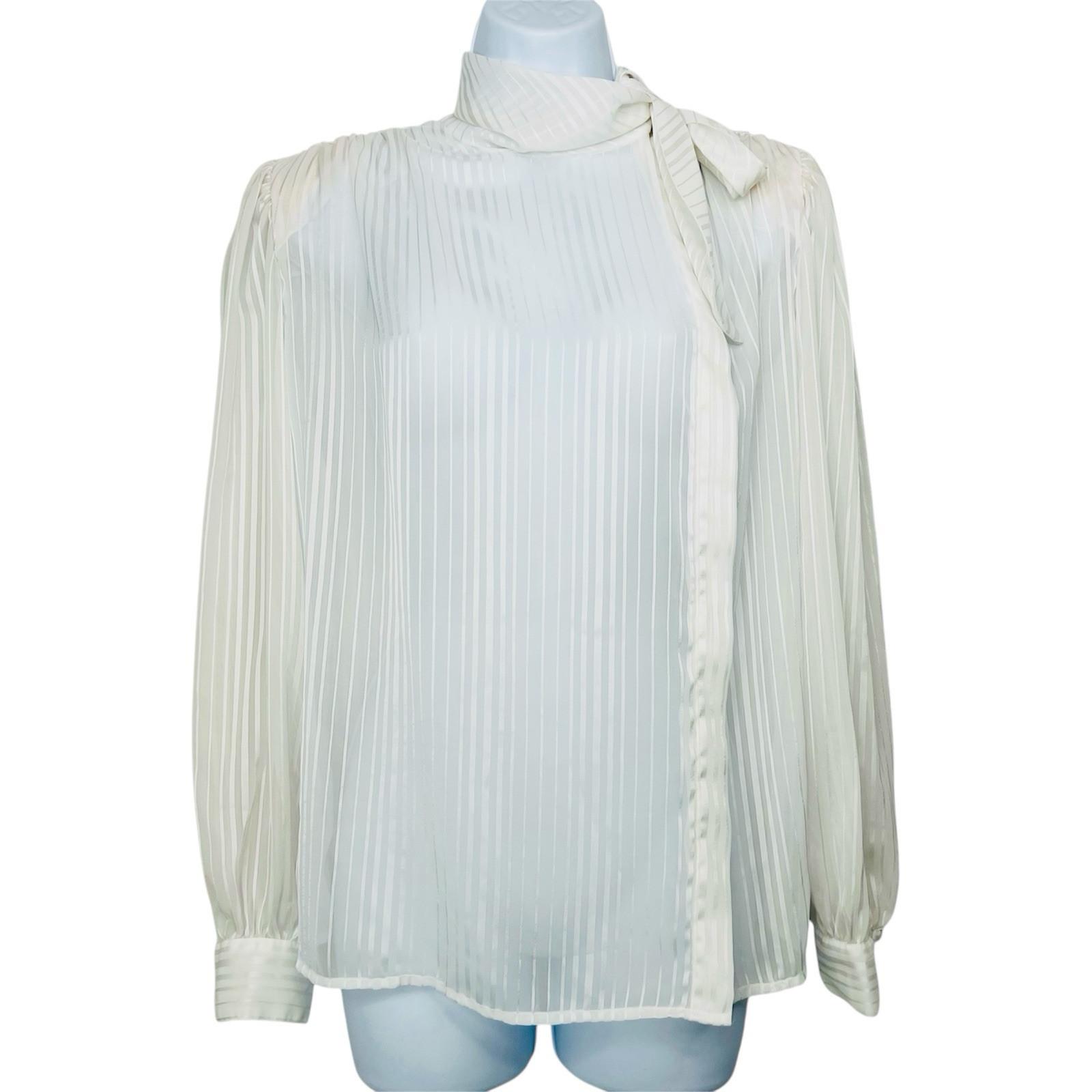 80's Lloyd William Side Button Down Blouse 10 Victorian Boho Secretary White Bow