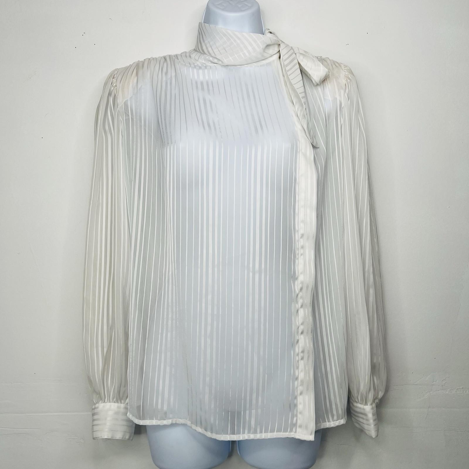 80's Lloyd William Side Button Down Blouse 10 Victorian Boho Secretary White Bow