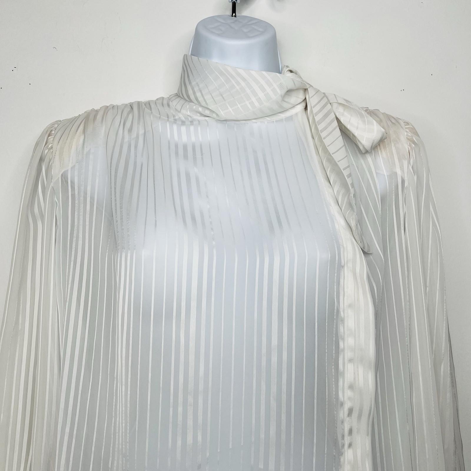 80's Lloyd William Side Button Down Blouse 10 Victorian Boho Secretary White Bow