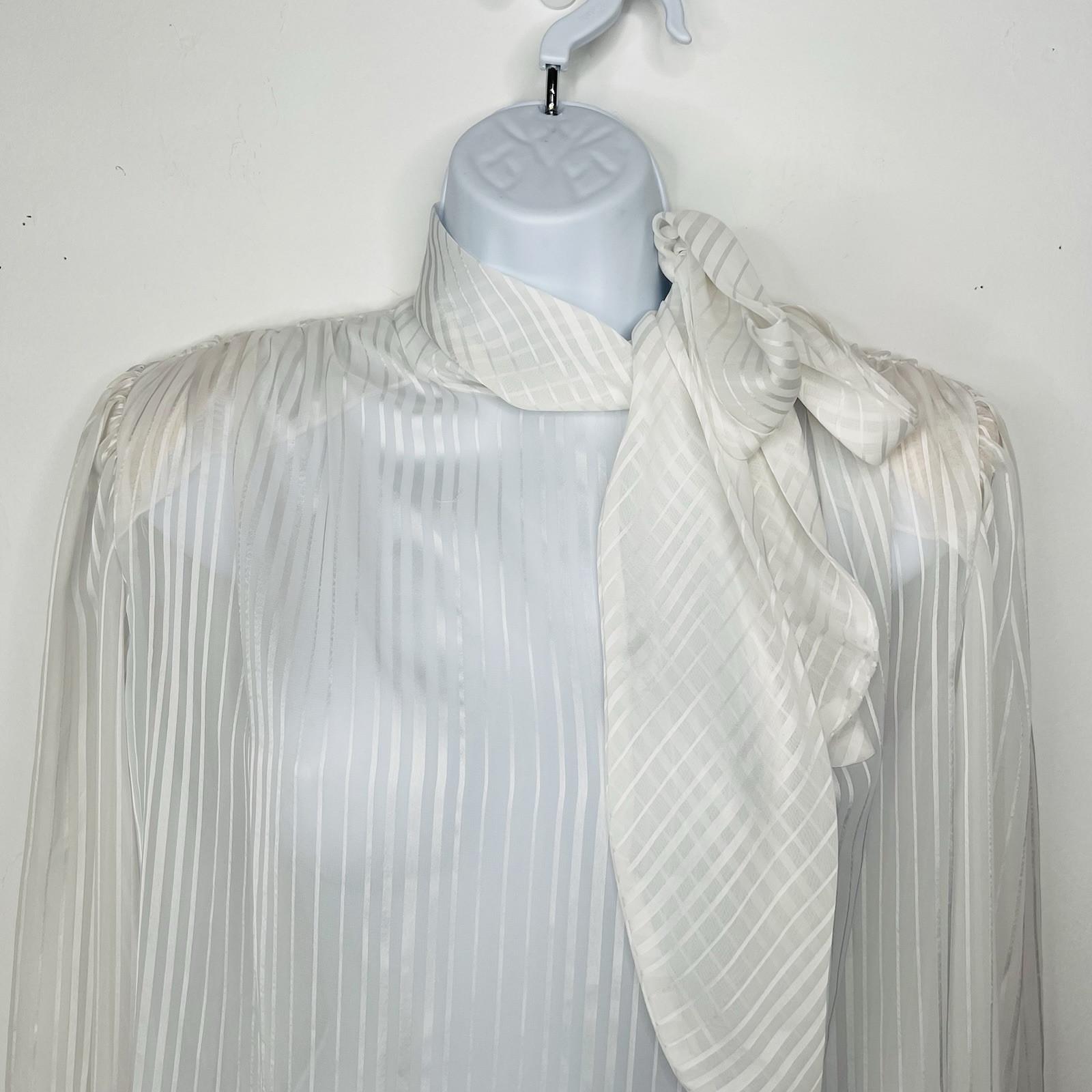 80's Lloyd William Side Button Down Blouse 10 Victorian Boho Secretary White Bow