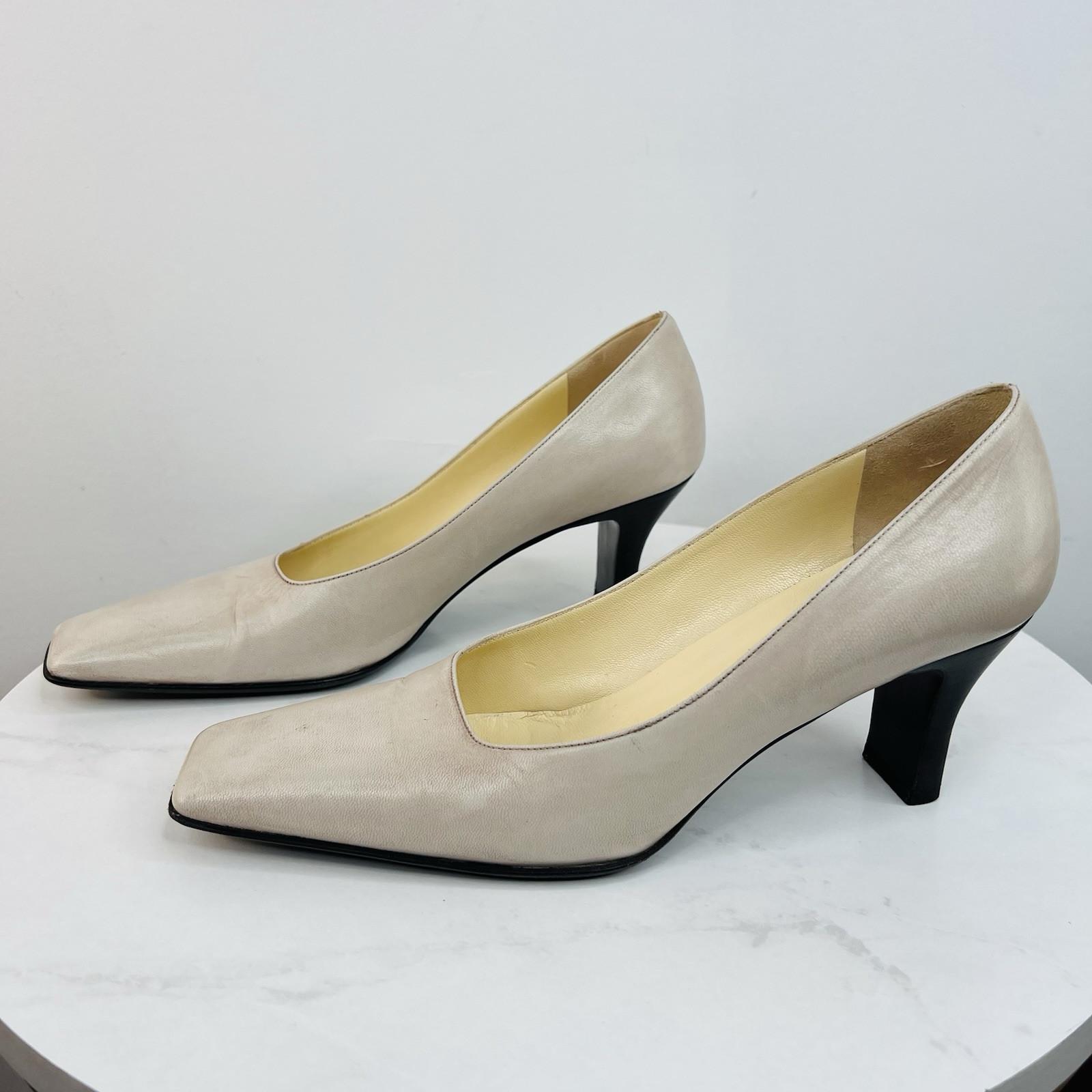 Prada Vintage Leather Square Toe Slip On Taupe Tan Size 38.5 Pumps Old Money