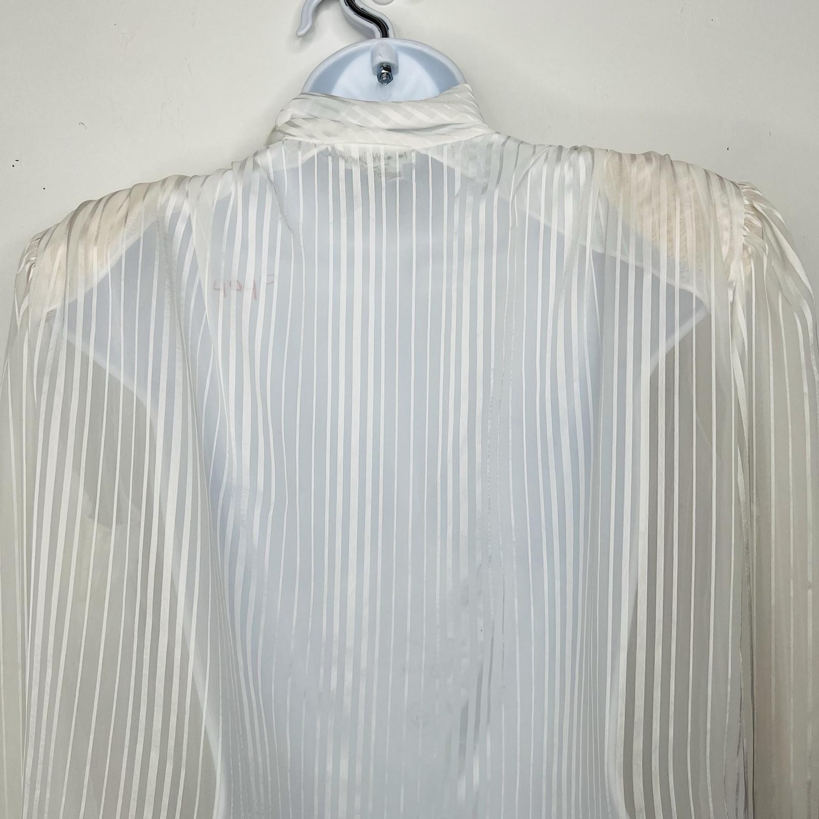 80's Lloyd William Side Button Down Blouse 10 Victorian Boho Secretary White Bow