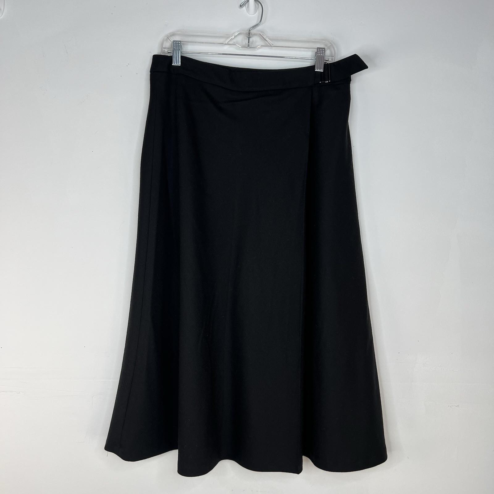 Talbots Italian Flannel Faux Wrap Skirt Size 10 Black Flared Midi Modest Preppy