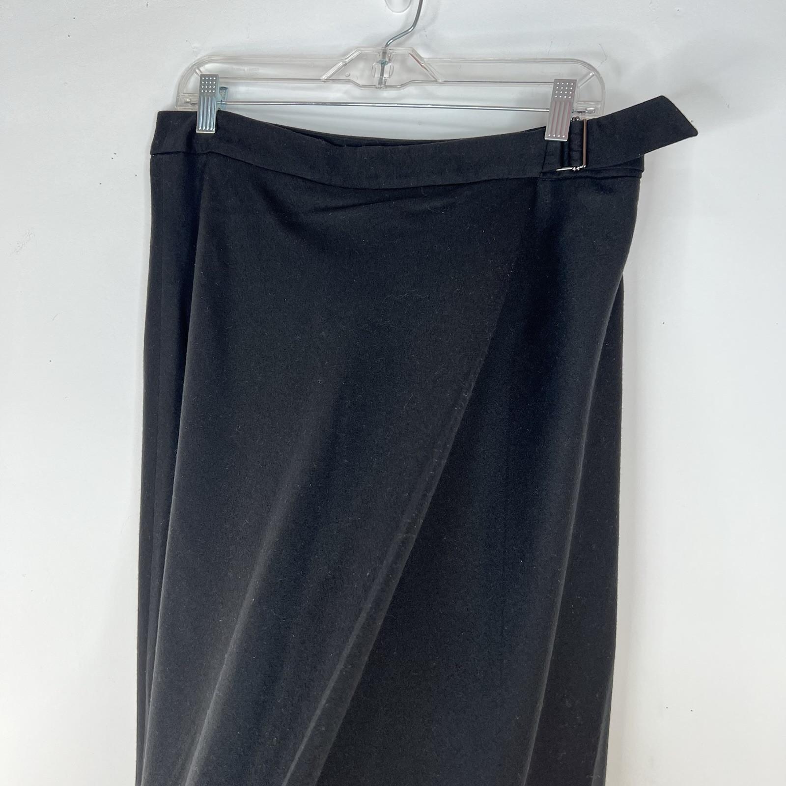 Talbots Italian Flannel Faux Wrap Skirt Size 10 Black Flared Midi Modest Preppy