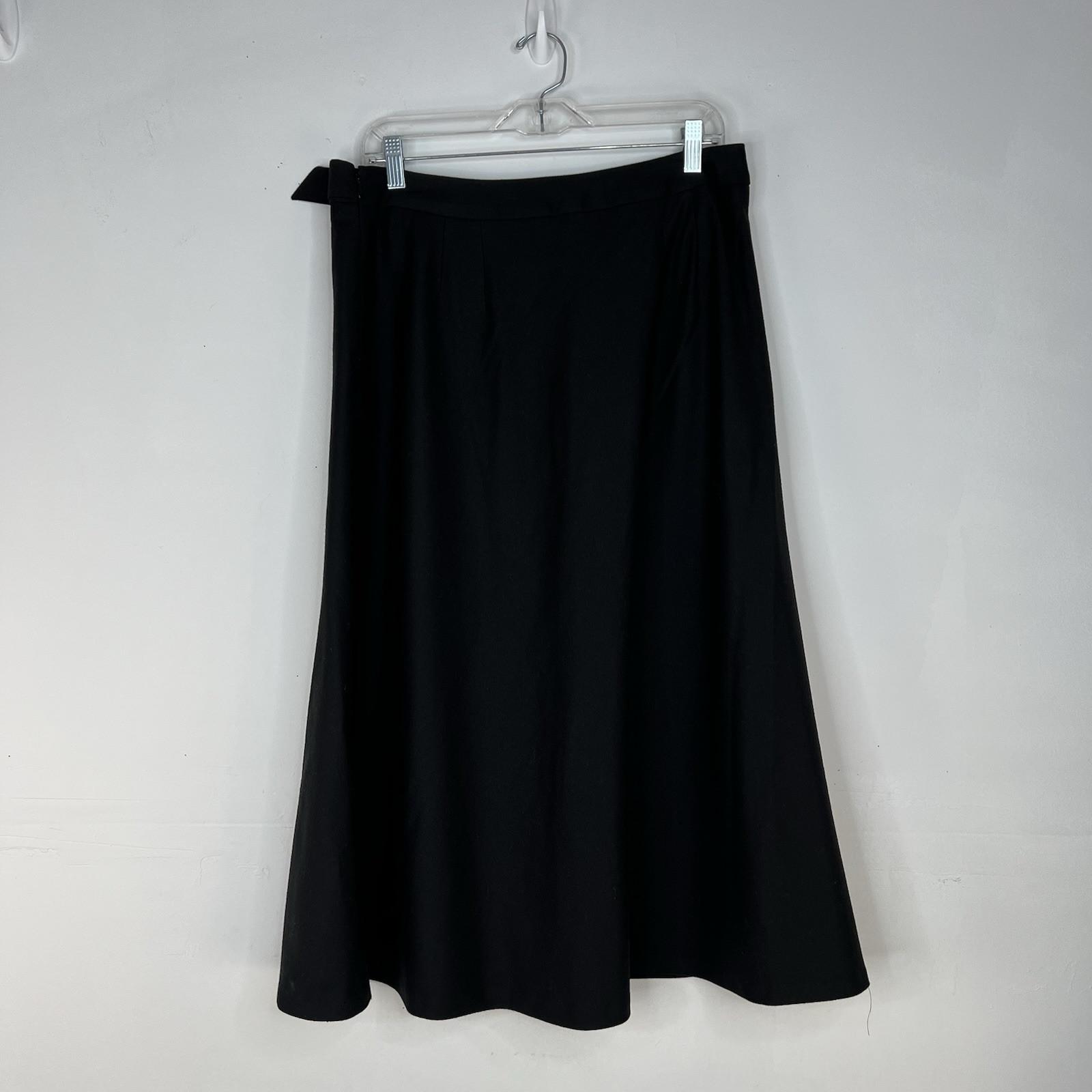 Talbots Italian Flannel Faux Wrap Skirt Size 10 Black Flared Midi Modest Preppy