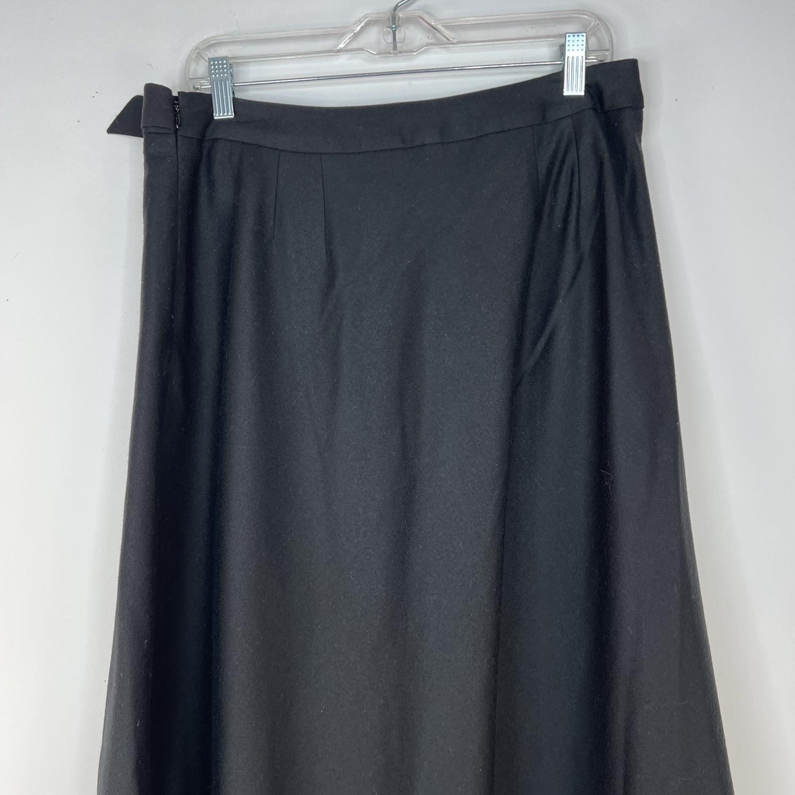 Talbots Italian Flannel Faux Wrap Skirt Size 10 Black Flared Midi Modest Preppy