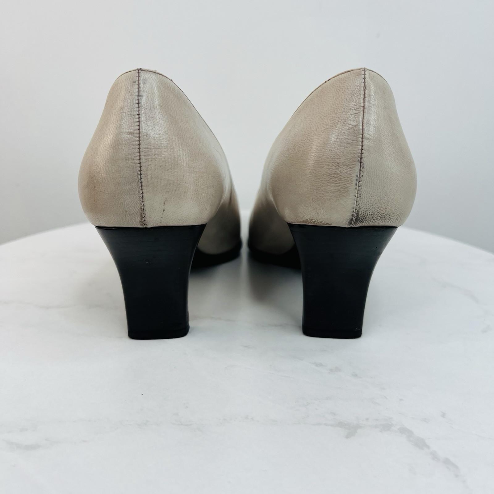 Prada Vintage Leather Square Toe Slip On Taupe Tan Size 38.5 Pumps Old Money