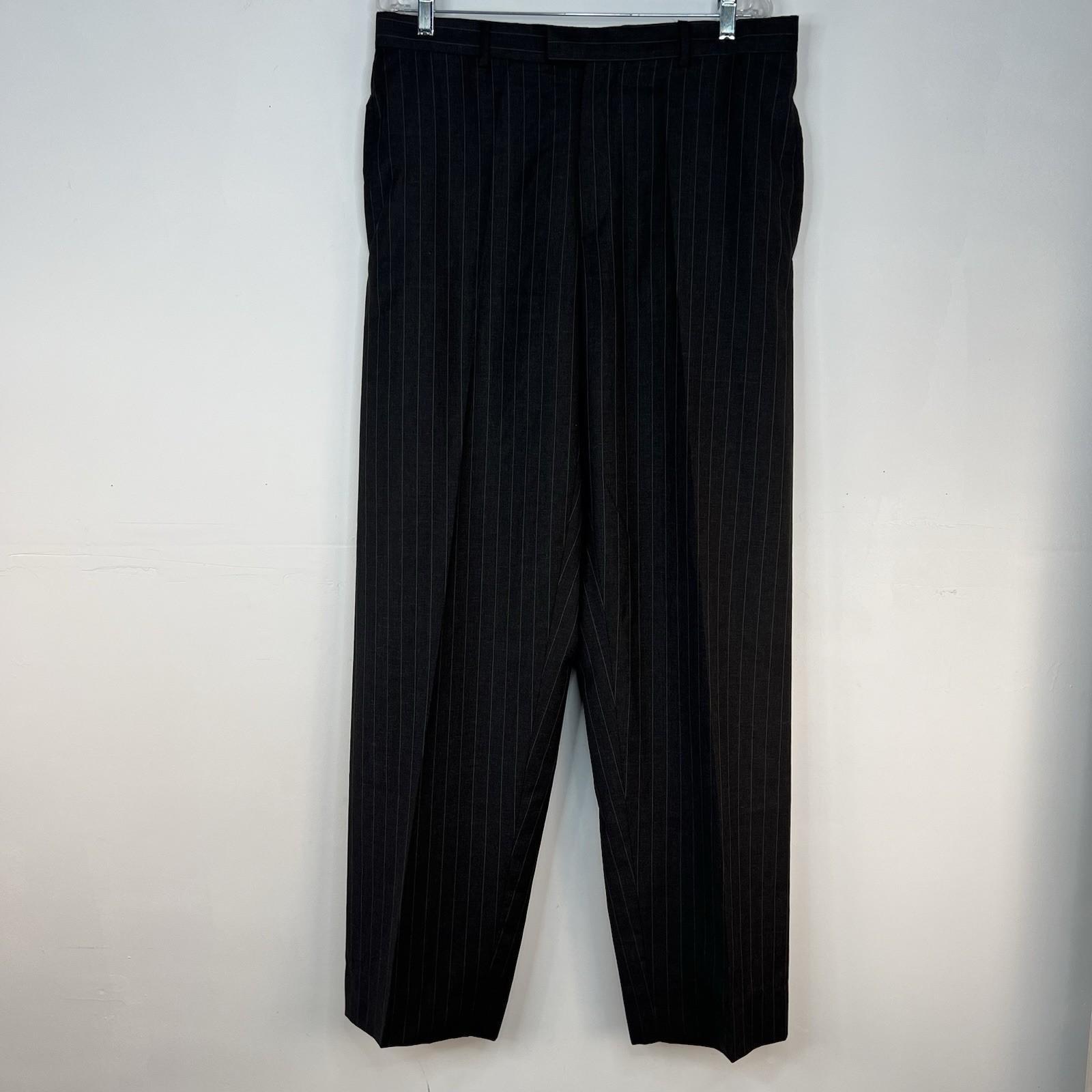 Emporio Armani Vintage Men Wool Pants Slacks 36x35 Gray Striped Old Money Luxury
