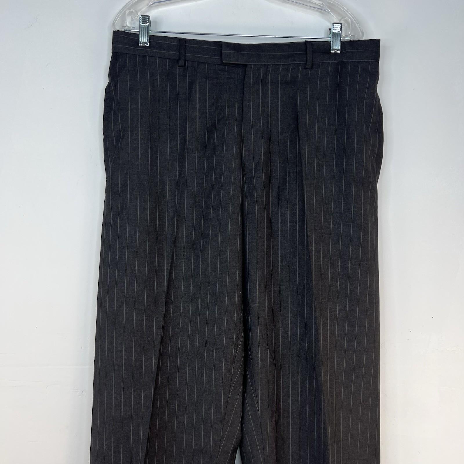 Emporio Armani Vintage Men Wool Pants Slacks 36x35 Gray Striped Old Money Luxury