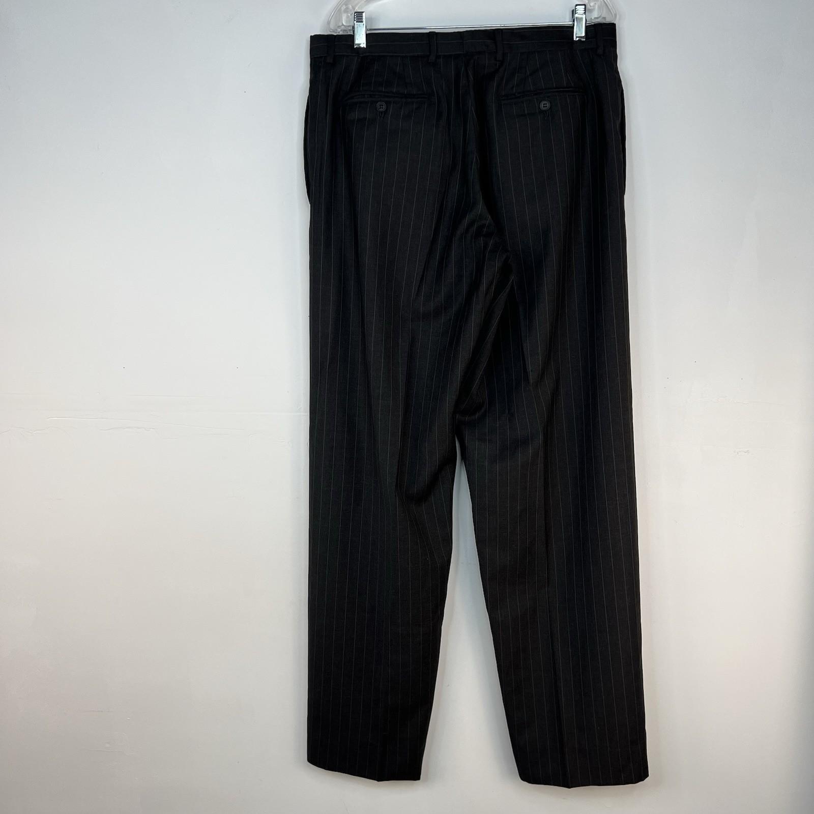 Emporio Armani Vintage Men Wool Pants Slacks 36x35 Gray Striped Old Money Luxury