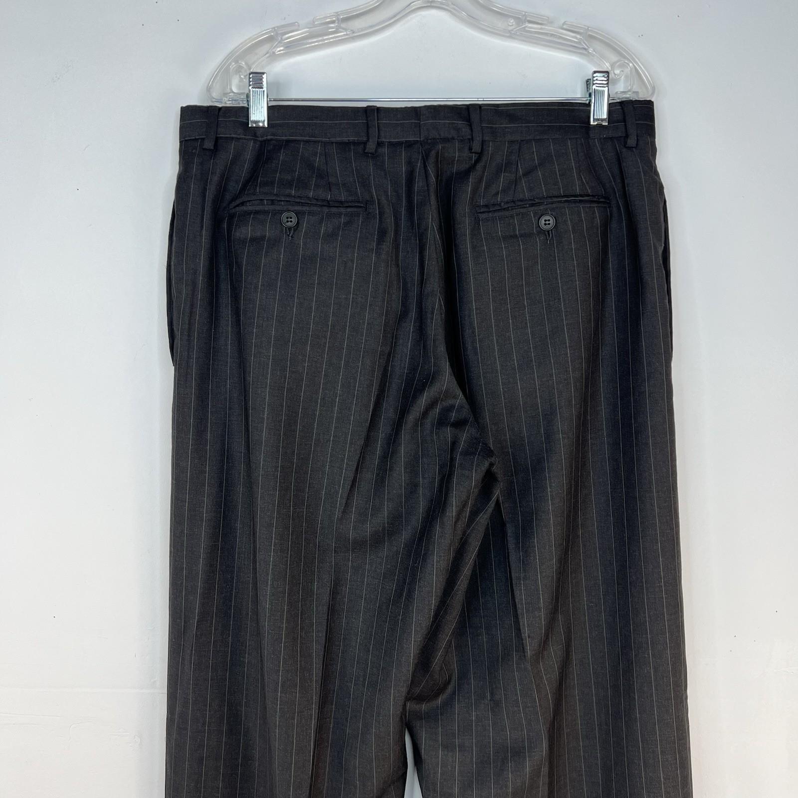 Emporio Armani Vintage Men Wool Pants Slacks 36x35 Gray Striped Old Money Luxury