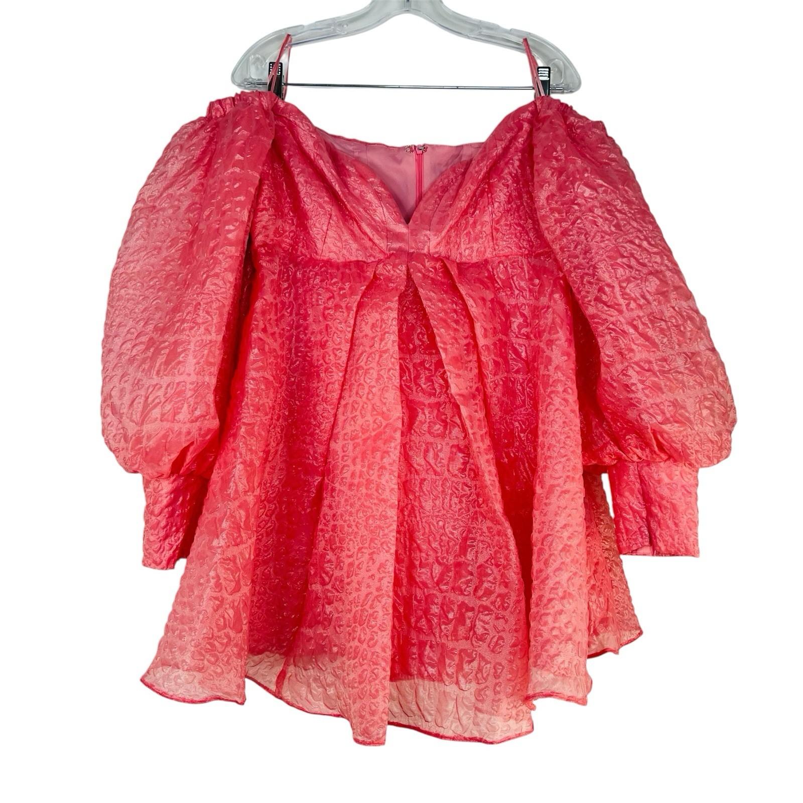 Asos Edition Organza Mini Dress 12 Pink Off Shoulder Bubble Sleeve Pleated Prom