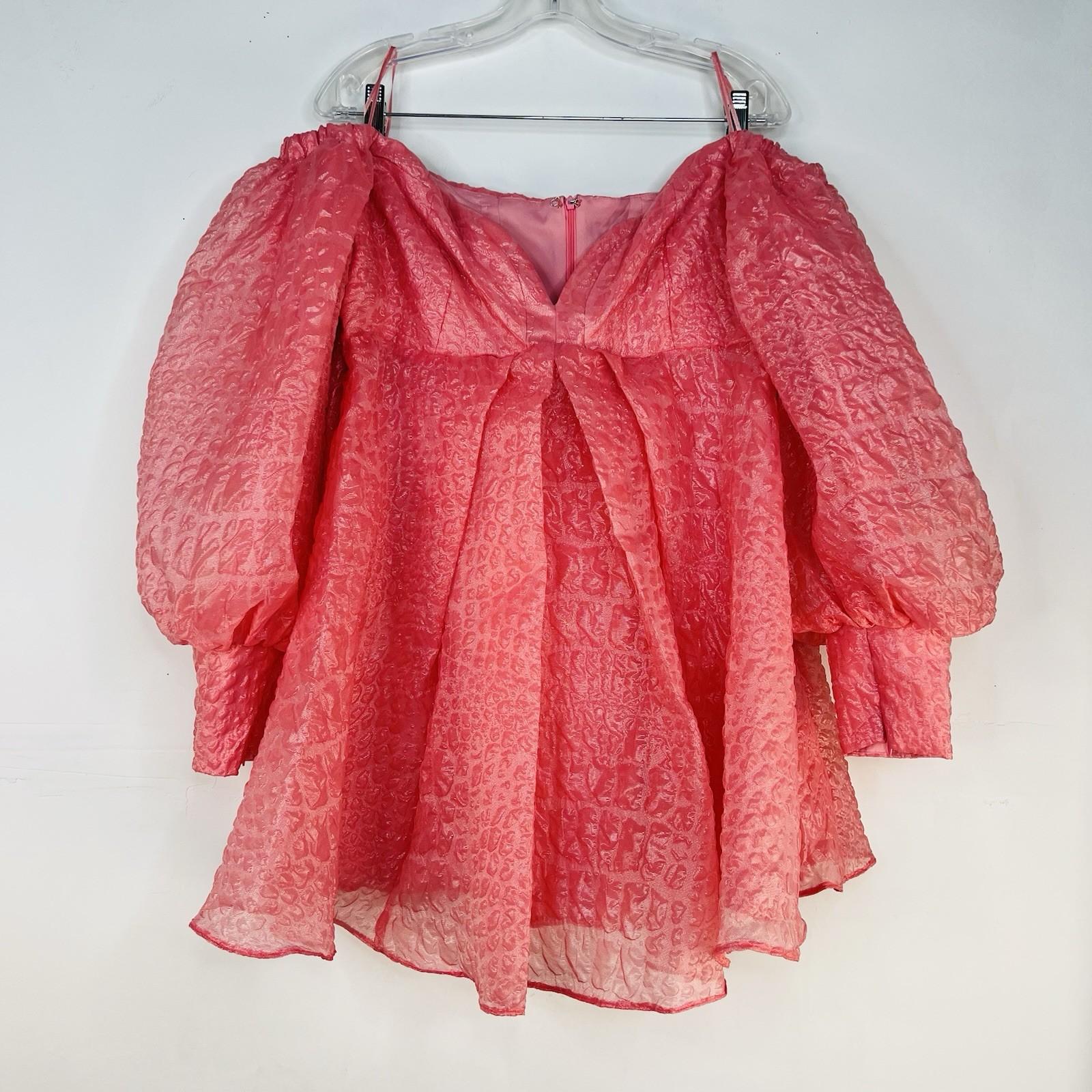 Asos Edition Organza Mini Dress 12 Pink Off Shoulder Bubble Sleeve Pleated Prom