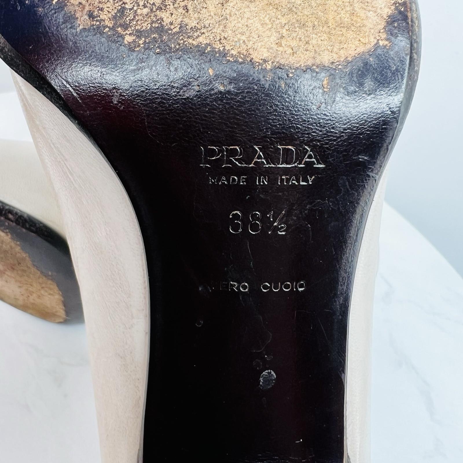Prada Vintage Leather Square Toe Slip On Taupe Tan Size 38.5 Pumps Old Money