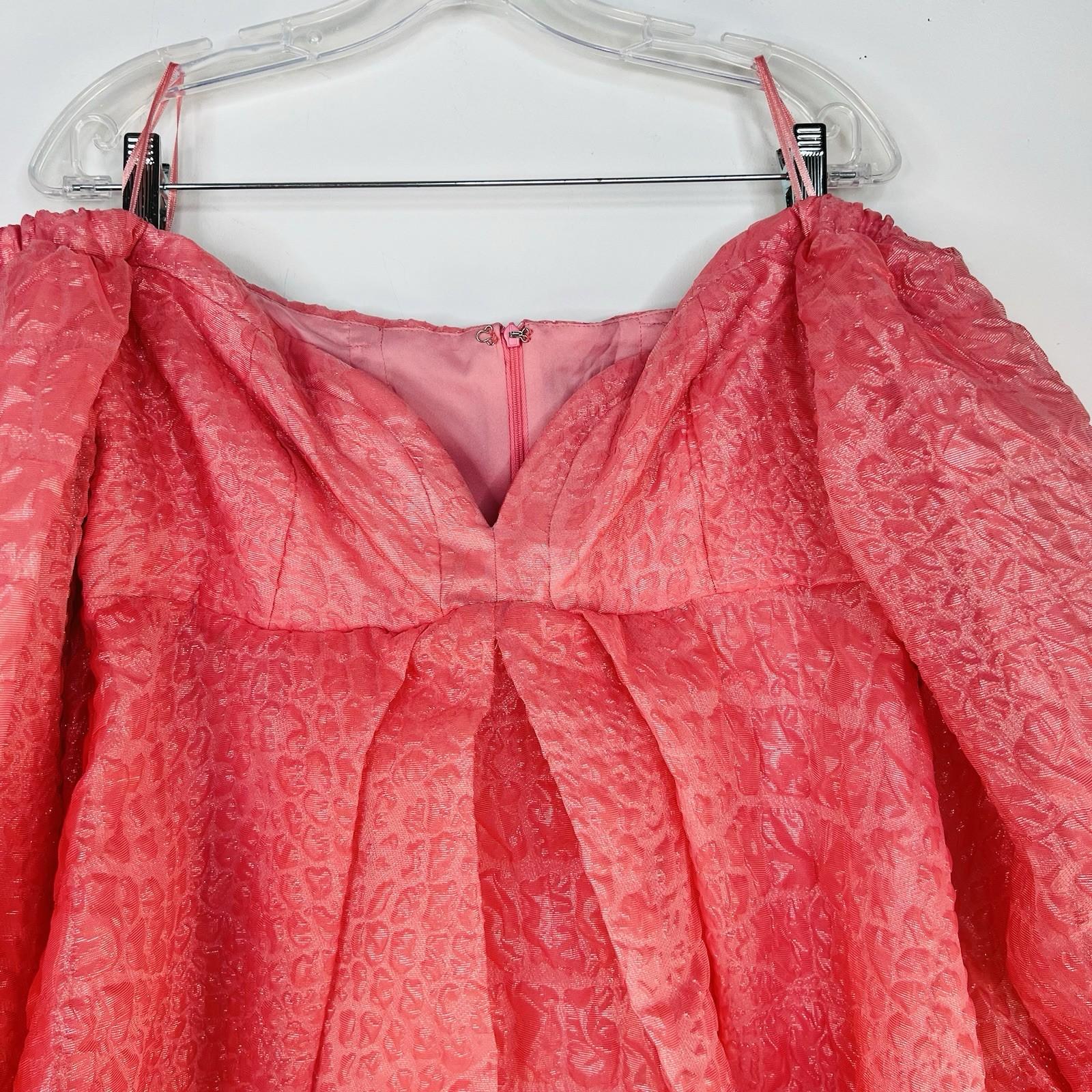 Asos Edition Organza Mini Dress 12 Pink Off Shoulder Bubble Sleeve Pleated Prom