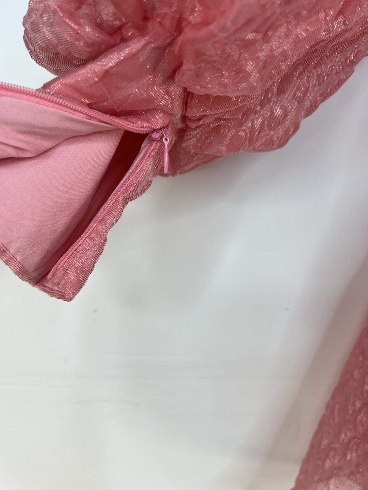 Asos Edition Organza Mini Dress 12 Pink Off Shoulder Bubble Sleeve Pleated Prom
