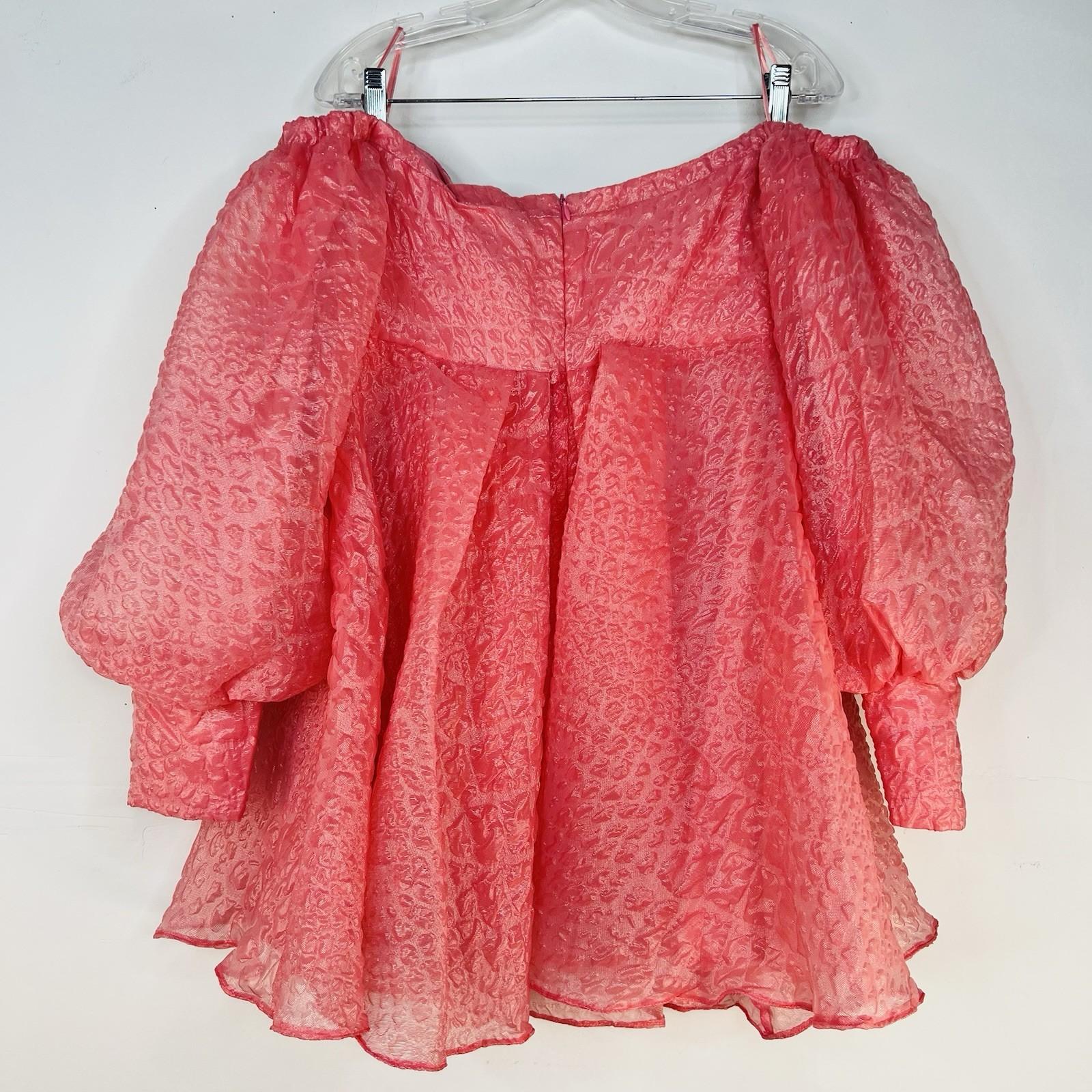 Asos Edition Organza Mini Dress 12 Pink Off Shoulder Bubble Sleeve Pleated Prom