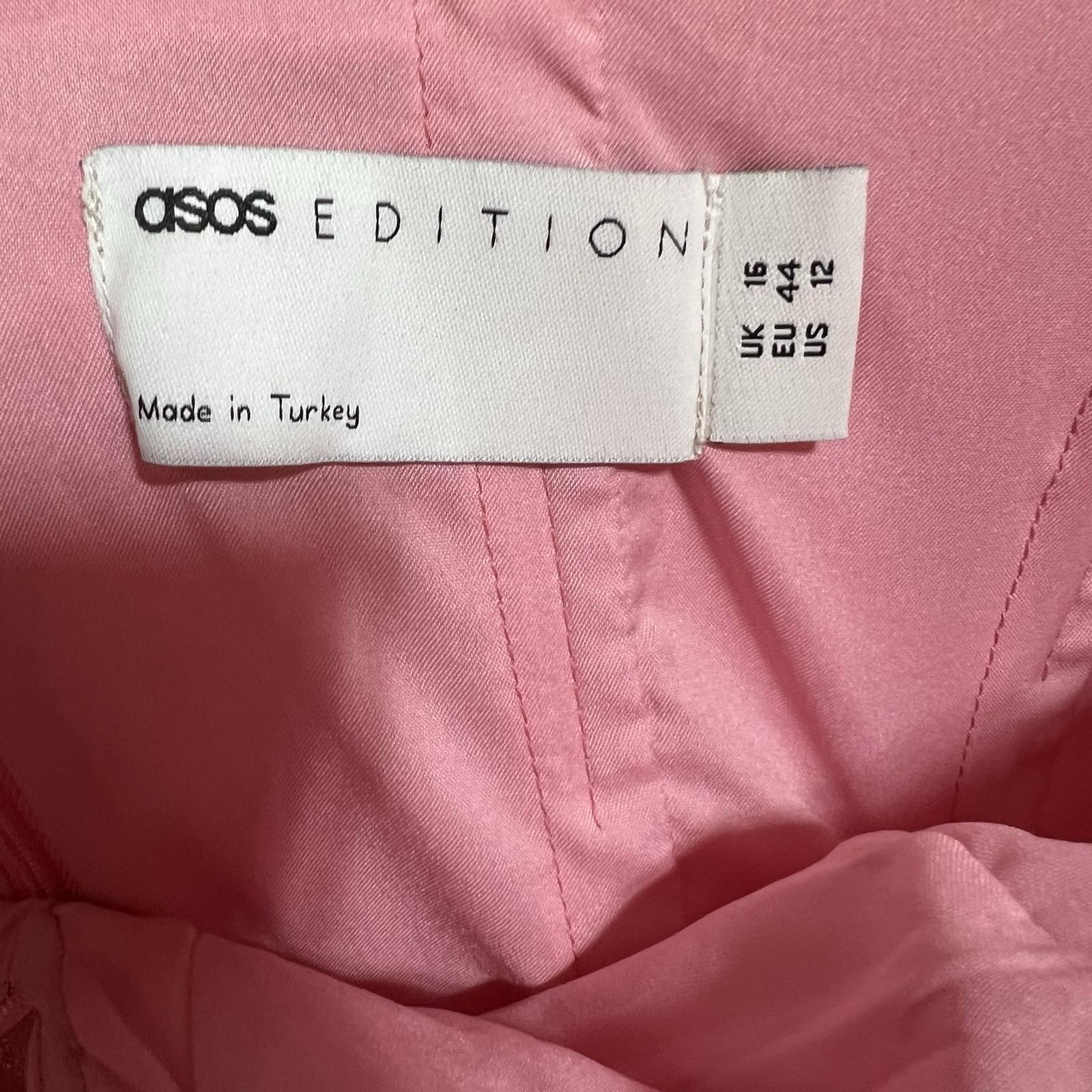 Asos Edition Organza Mini Dress 12 Pink Off Shoulder Bubble Sleeve Pleated Prom
