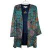 American Glamour Badgley Mischka Cardigan M Green Floral Tunic Casual Open Front