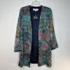 American Glamour Badgley Mischka Cardigan M Green Floral Tunic Casual Open Front