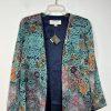 American Glamour Badgley Mischka Cardigan M Green Floral Tunic Casual Open Front
