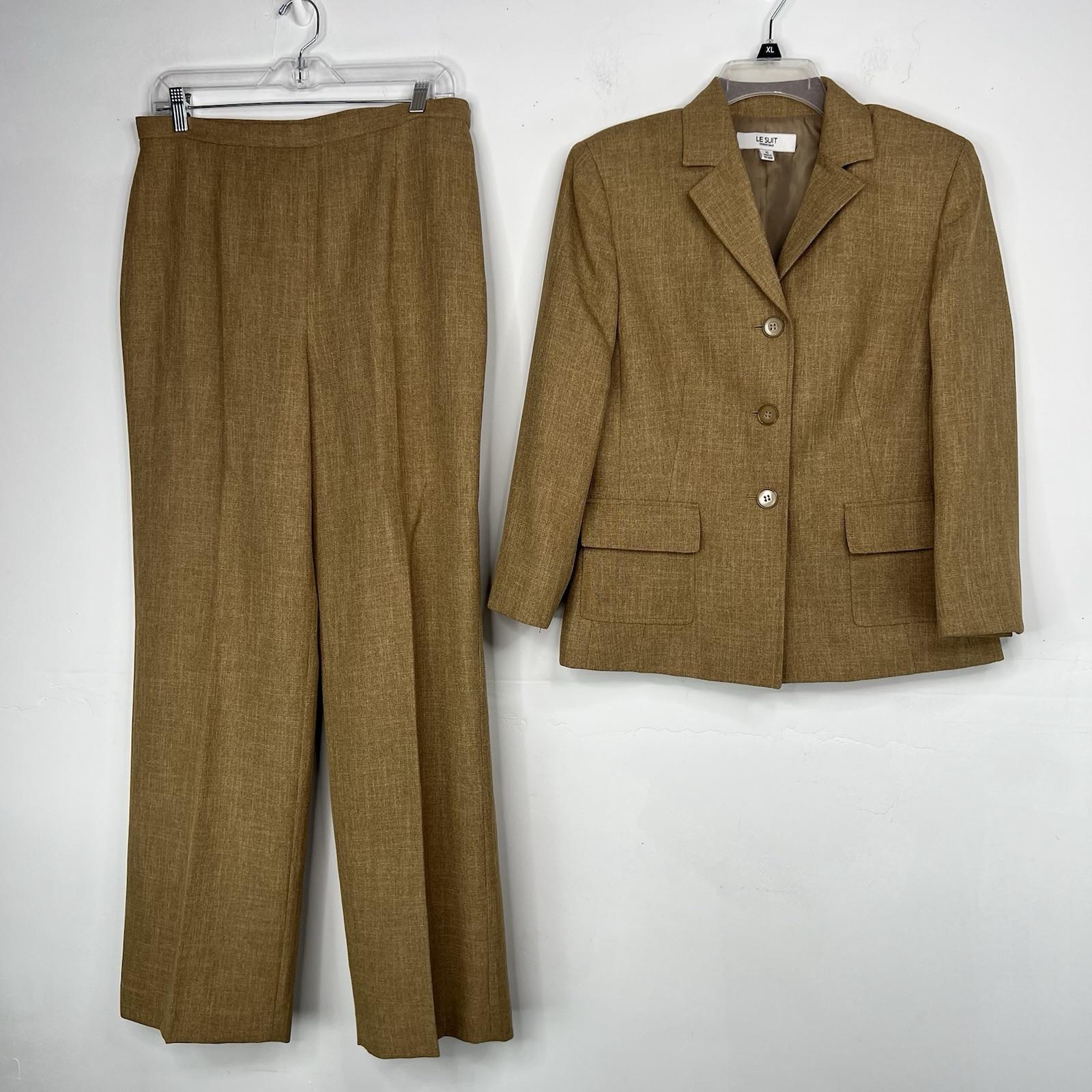 LE SUIT Polyester Pant Suit Size 10 Peanut Lined Pockets Career Notch Collar 2PC