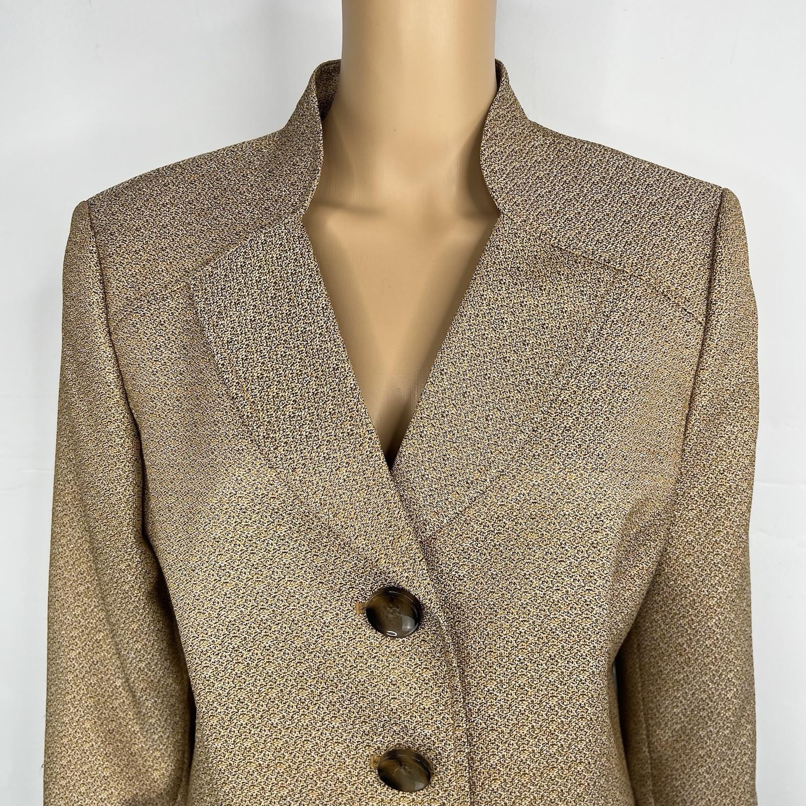 Kasper Fair Lakes Skirt Suit Size 14 Mustard Multi Collared Classic Timeless 2PC