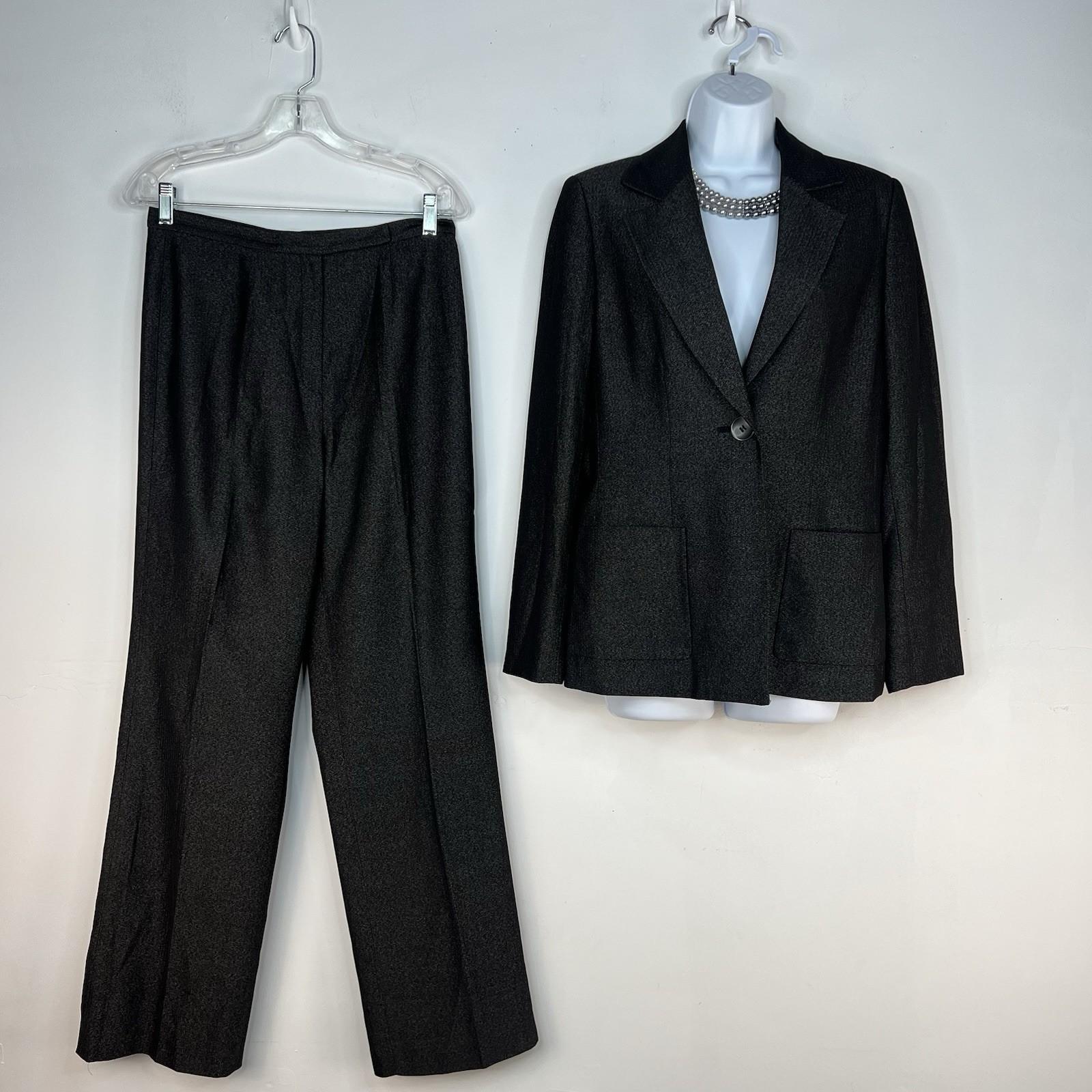 s-l1600-292.jpg Le Suit Polyester Rayon Pant Suit Size 8 Black Business Notch Collar Pockets 2PC