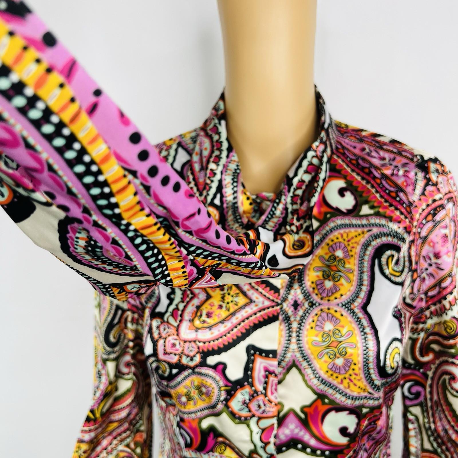 Hawes & Curtis Pink Floral Paisley Pussybow Blouse Size 6 Fitted Satin Feminine