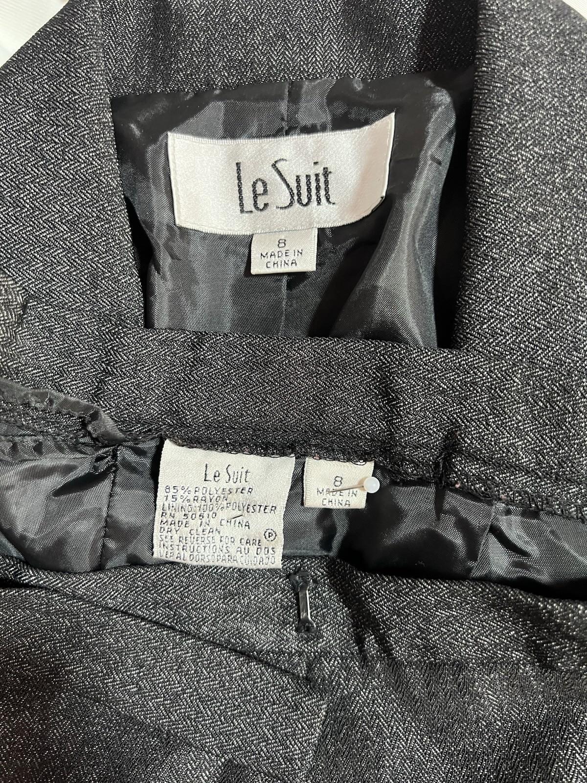 s-l1600-302.jpg Le Suit Polyester Rayon Pant Suit Size 8 Black Business Notch Collar Pockets 2PC