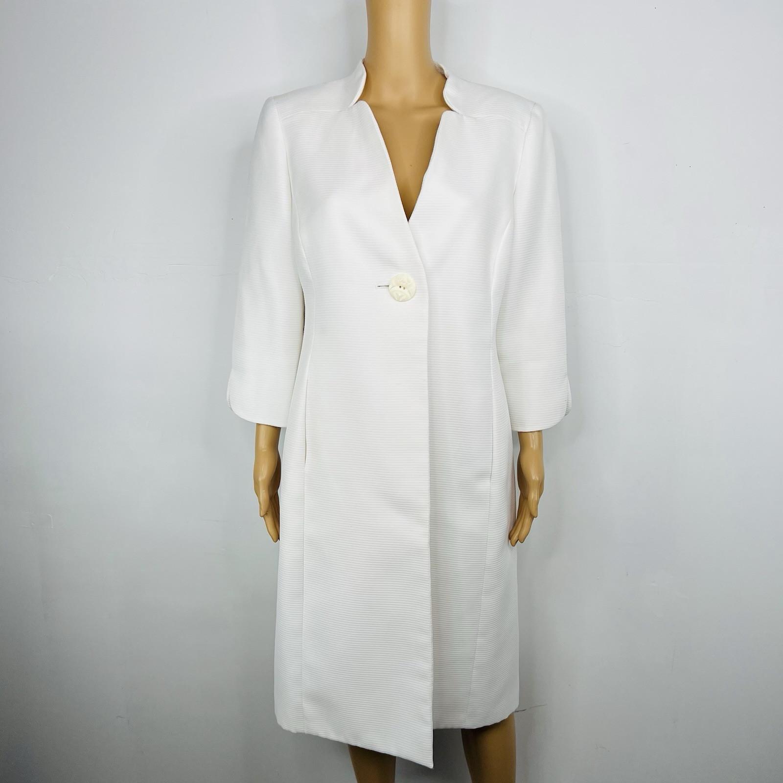 Le Suit Midi Blazer Size 10 White Stand Up Collar Business Twill Lined Pockets
