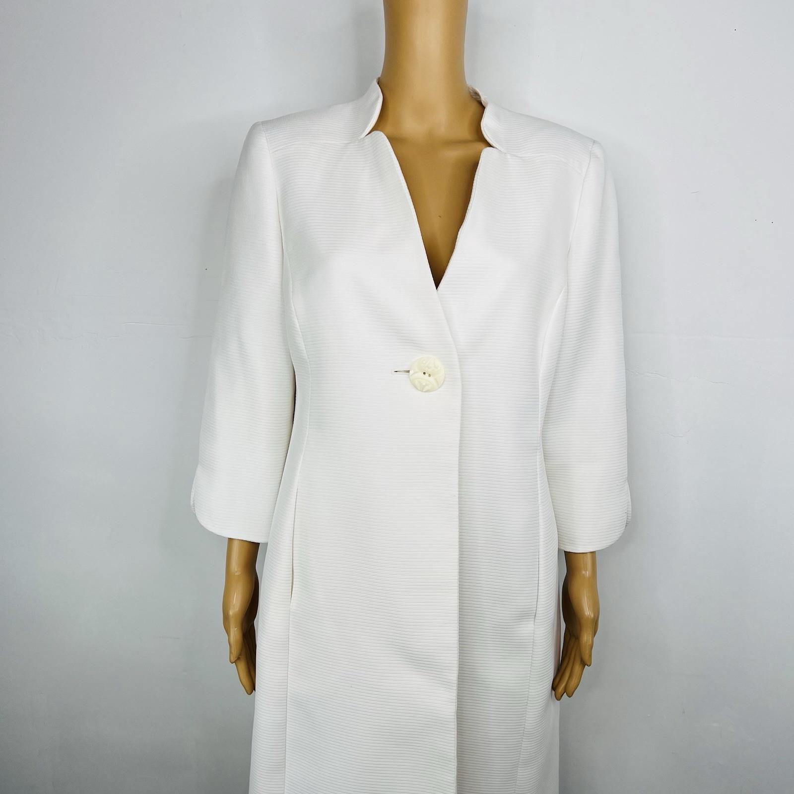 Le Suit Midi Blazer Size 10 White Stand Up Collar Business Twill Lined Pockets