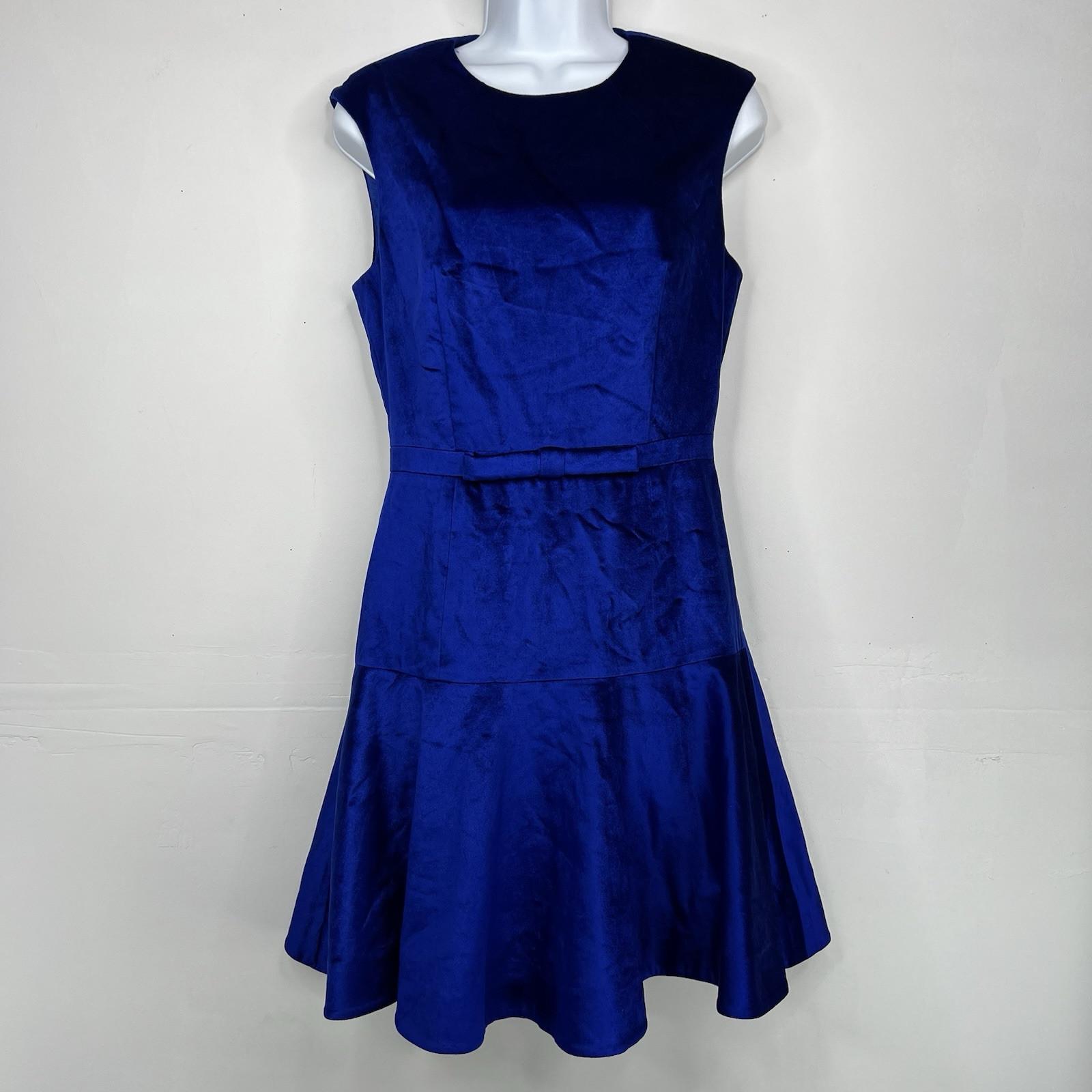 Ted Baker Maryann Blue Velvet Dress Size 4 Ruffle Bow Mini Luxurious Flared New