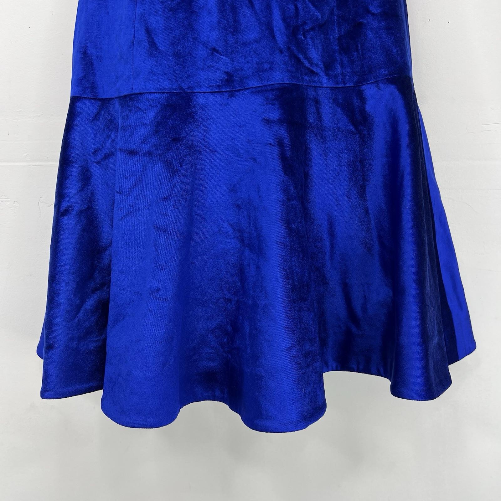 Ted Baker Maryann Blue Velvet Dress Size 4 Ruffle Bow Mini Luxurious Flared New