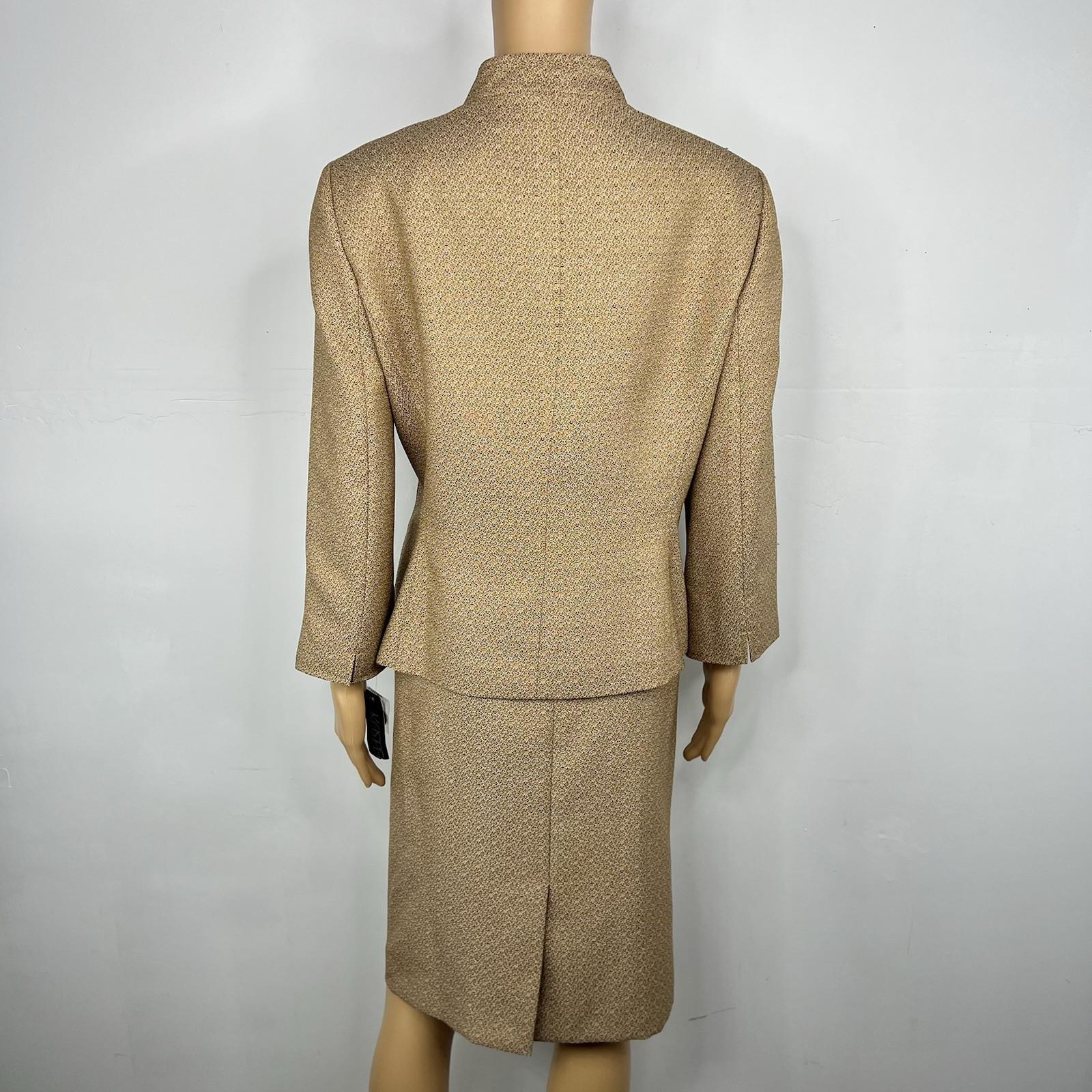 Kasper Fair Lakes Skirt Suit Size 14 Mustard Multi Collared Classic Timeless 2PC