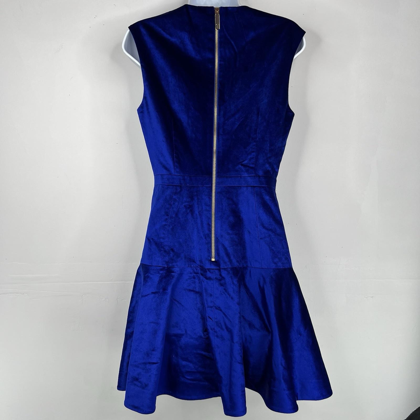 Ted Baker Maryann Blue Velvet Dress Size 4 Ruffle Bow Mini Luxurious Flared New