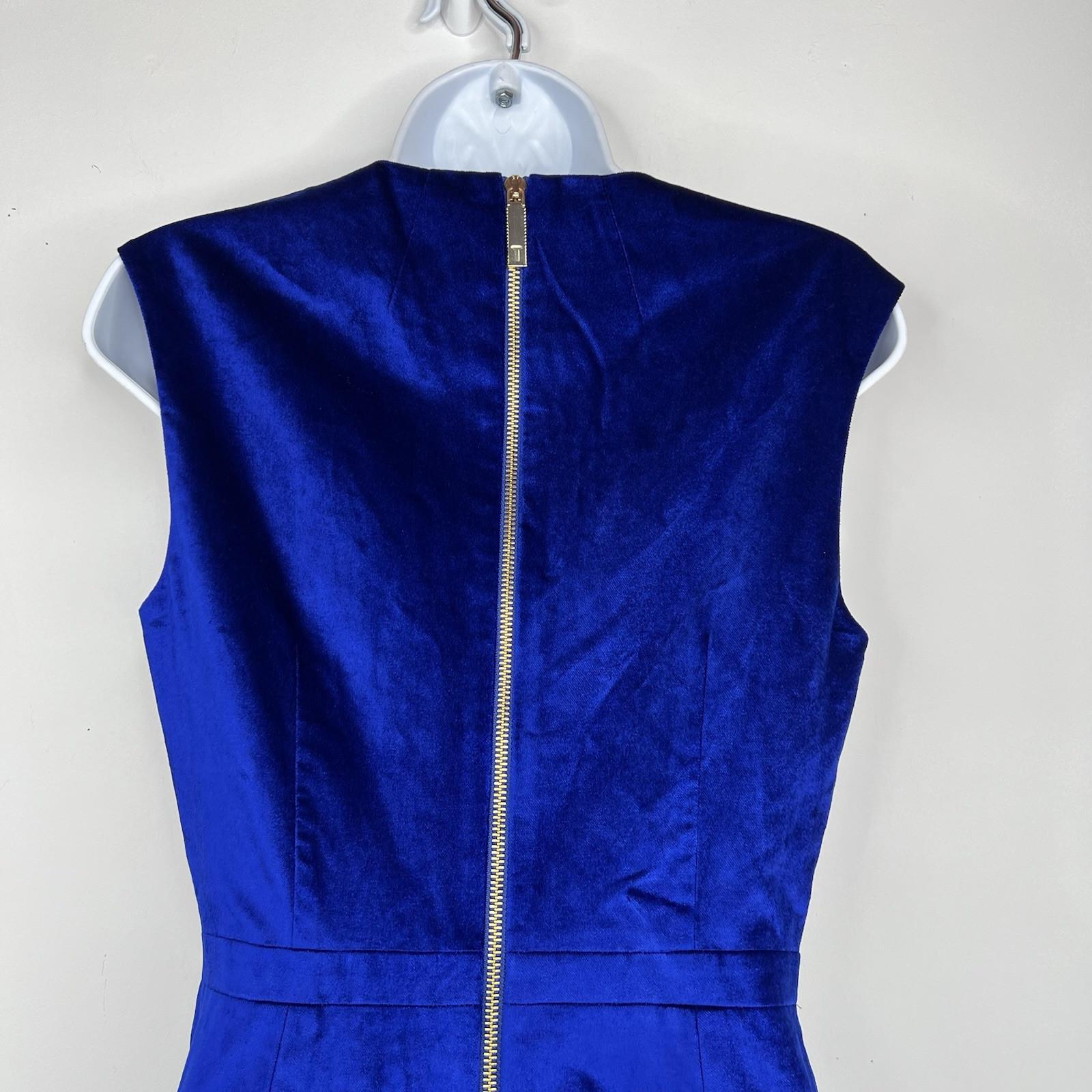 Ted Baker Maryann Blue Velvet Dress Size 4 Ruffle Bow Mini Luxurious Flared New