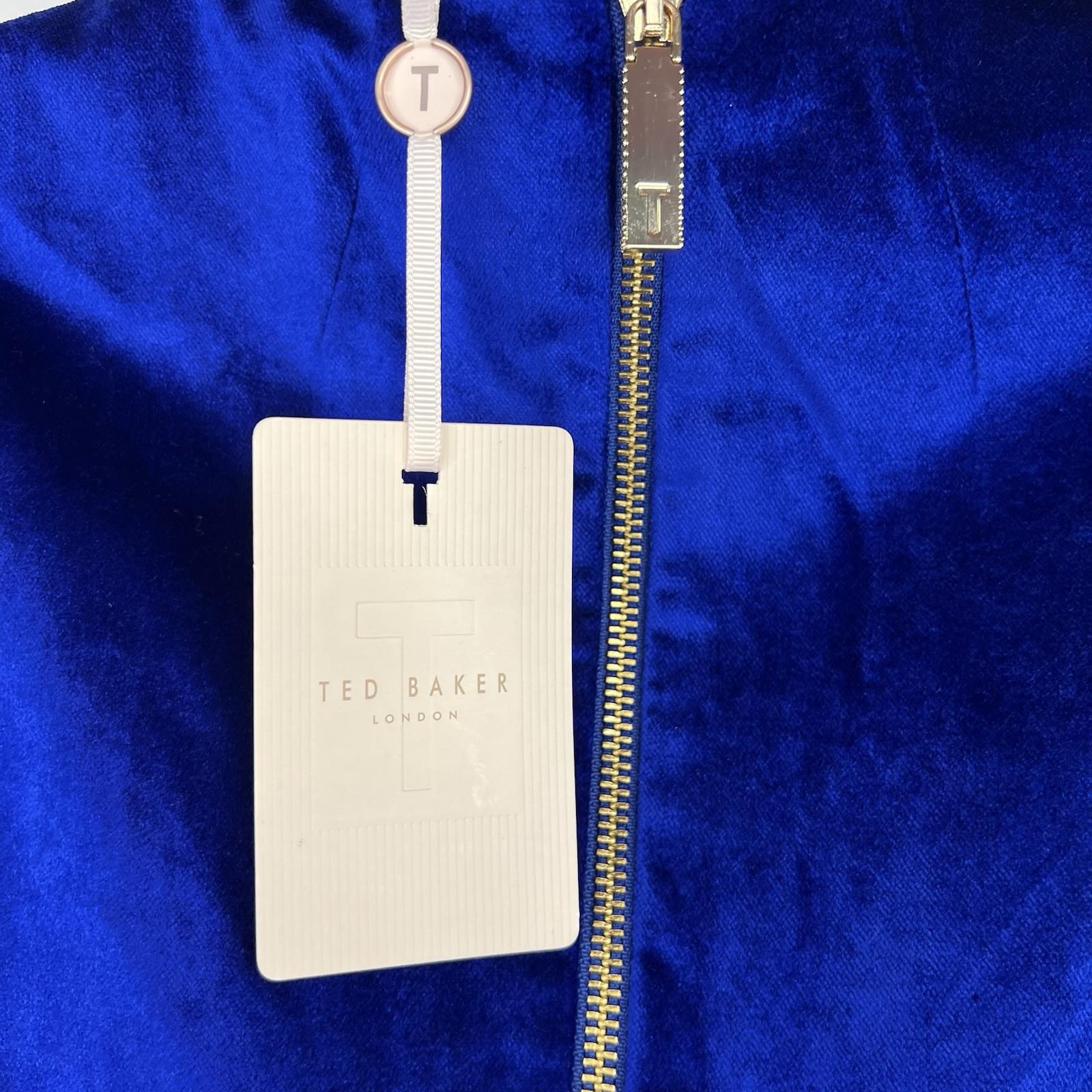 Ted Baker Maryann Blue Velvet Dress Size 4 Ruffle Bow Mini Luxurious Flared New