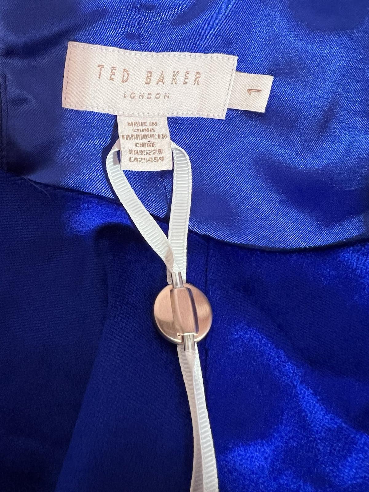 Ted Baker Maryann Blue Velvet Dress Size 4 Ruffle Bow Mini Luxurious Flared New