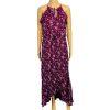 White House Black Market Ruffle Floral Maxi Dress 2 Purple Sleeveless Chiffon