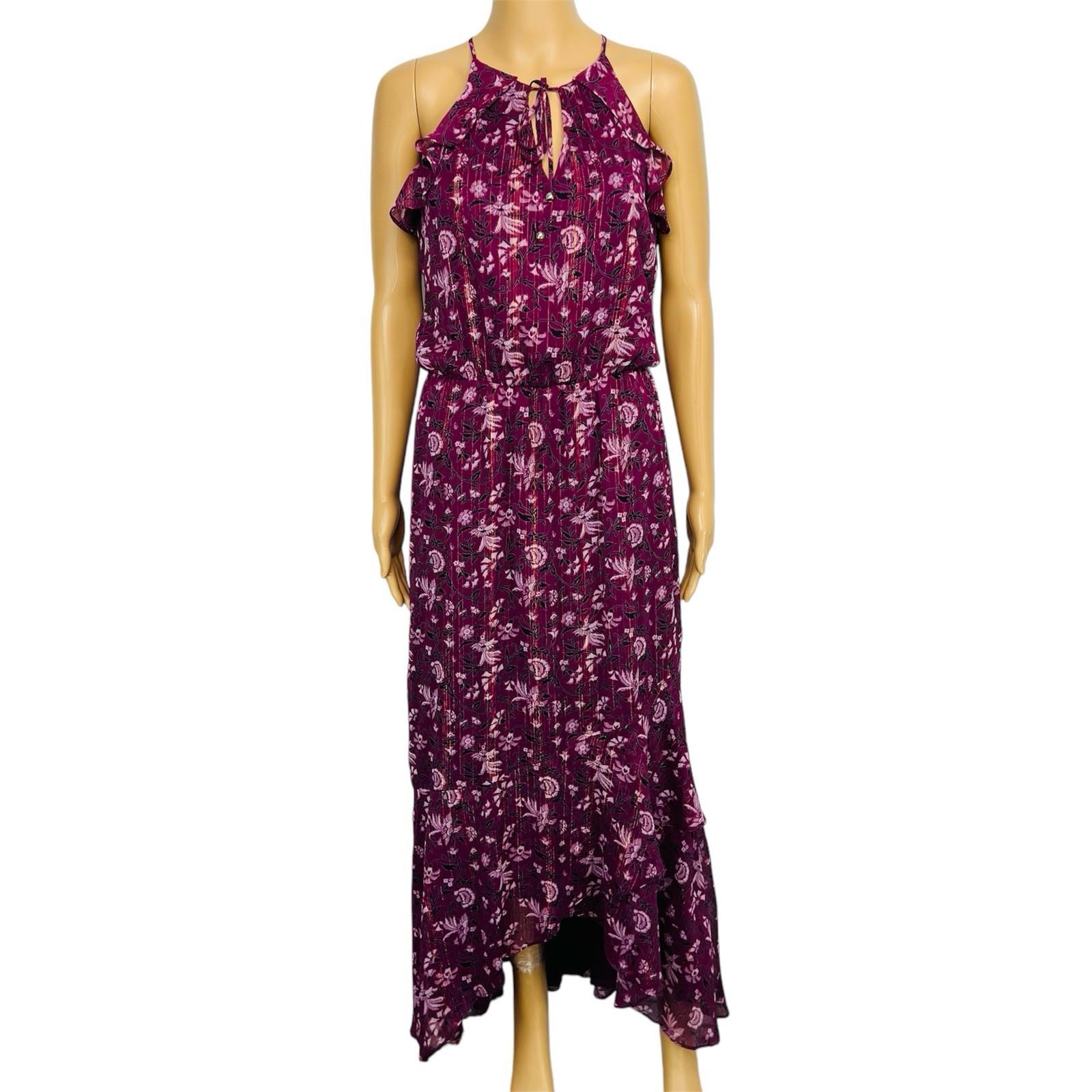 White House Black Market Ruffle Floral Maxi Dress 2 Purple Sleeveless Chiffon