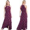 White House Black Market Ruffle Floral Maxi Dress 2 Purple Sleeveless Chiffon