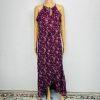 White House Black Market Ruffle Floral Maxi Dress 2 Purple Sleeveless Chiffon