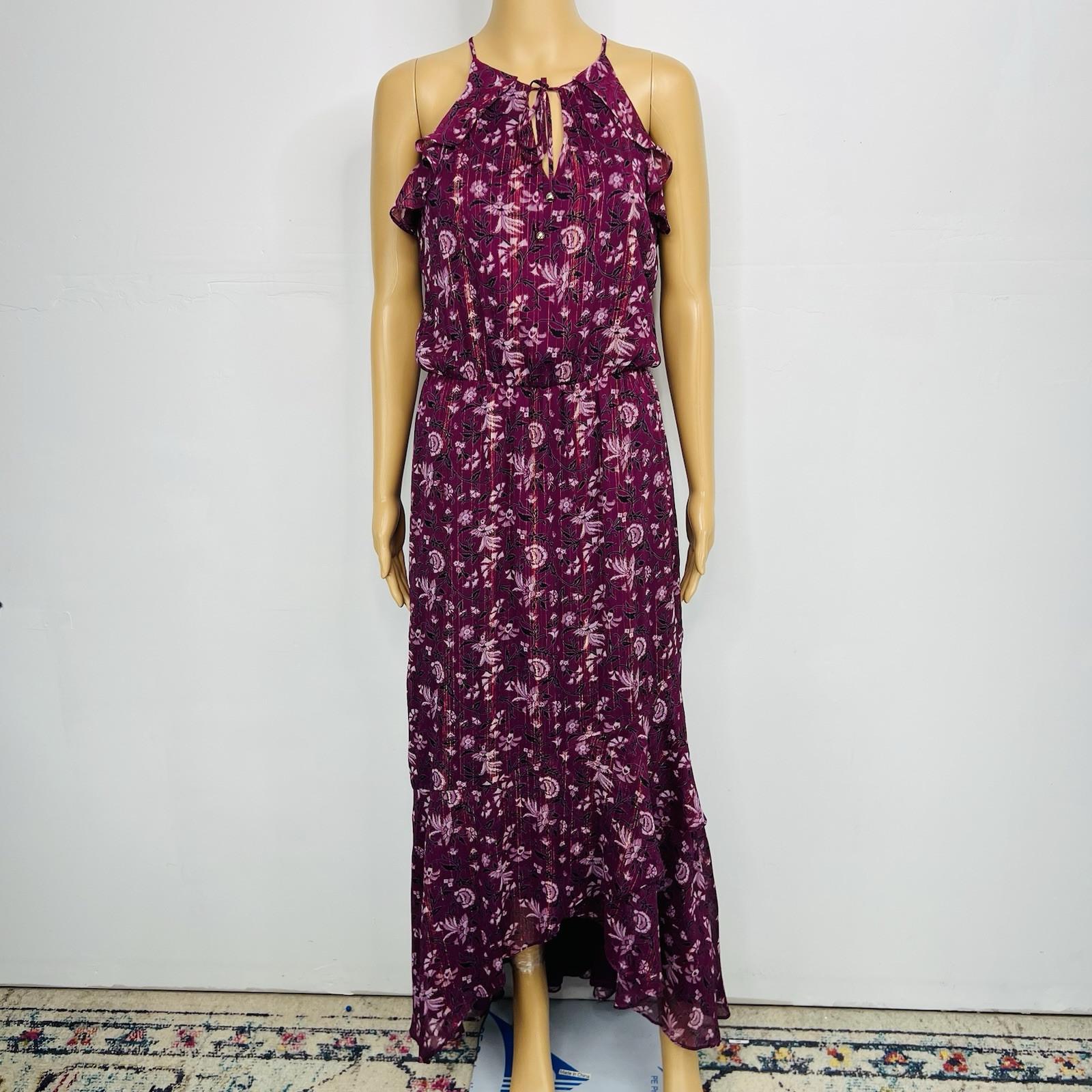 White House Black Market Ruffle Floral Maxi Dress 2 Purple Sleeveless Chiffon