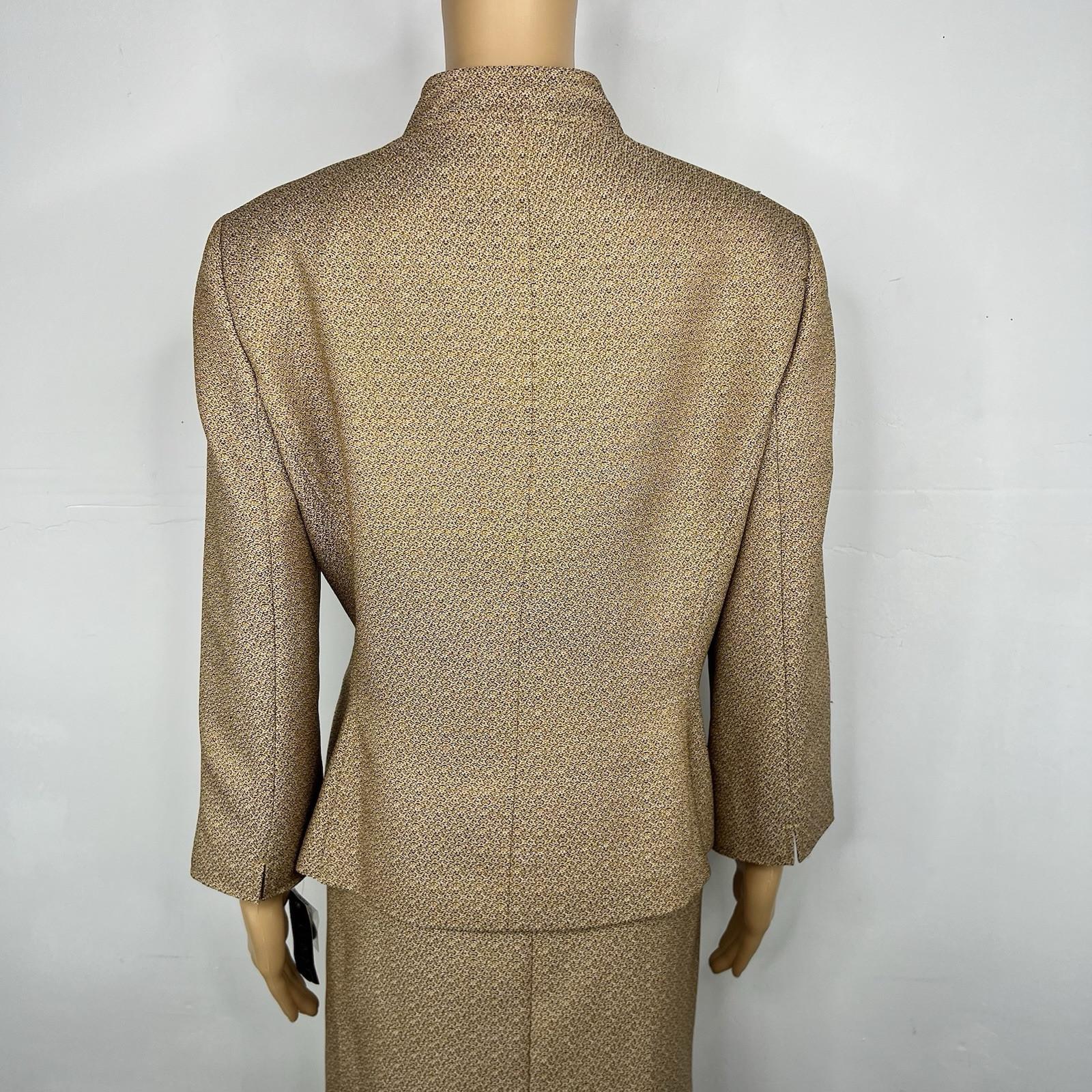 Kasper Fair Lakes Skirt Suit Size 14 Mustard Multi Collared Classic Timeless 2PC